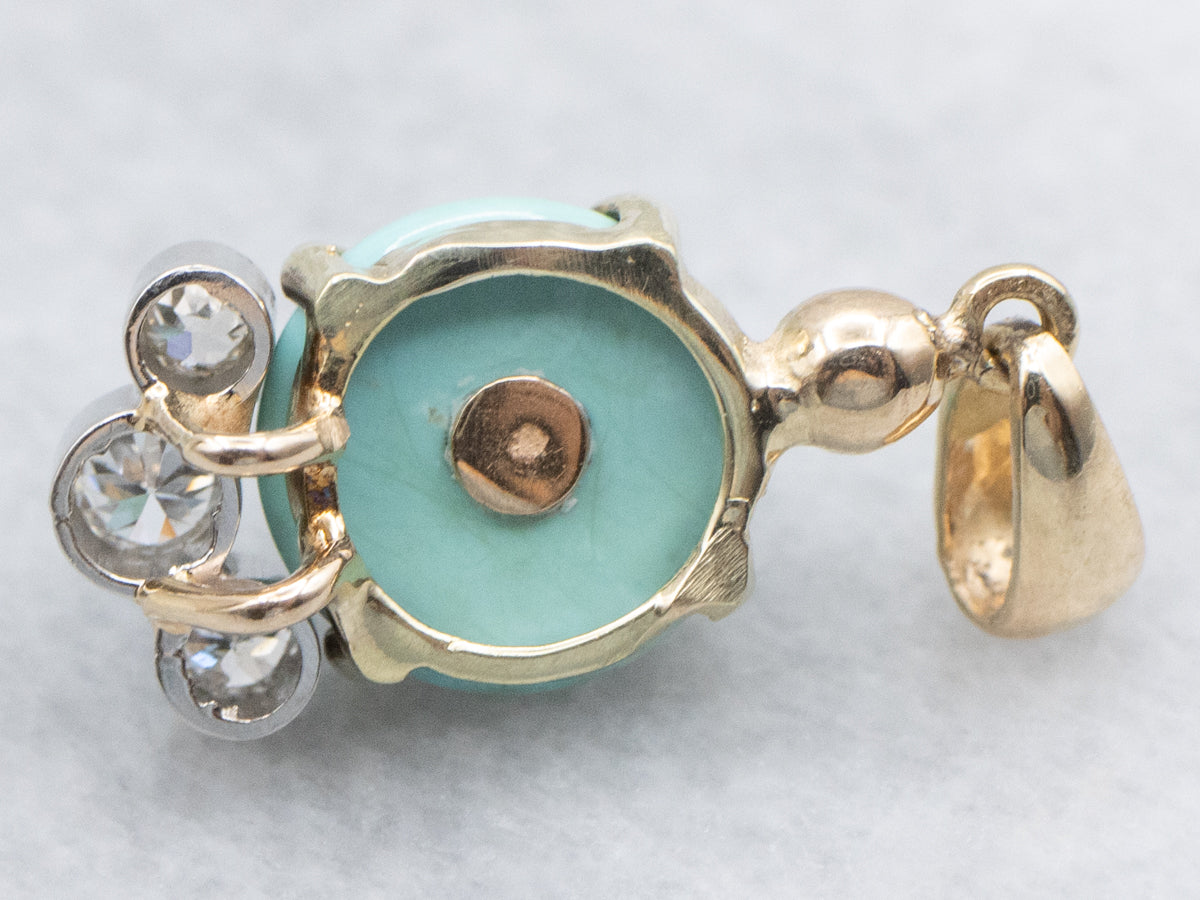 Mix-Era Turquoise and Old Mine Cut Diamond Pendant