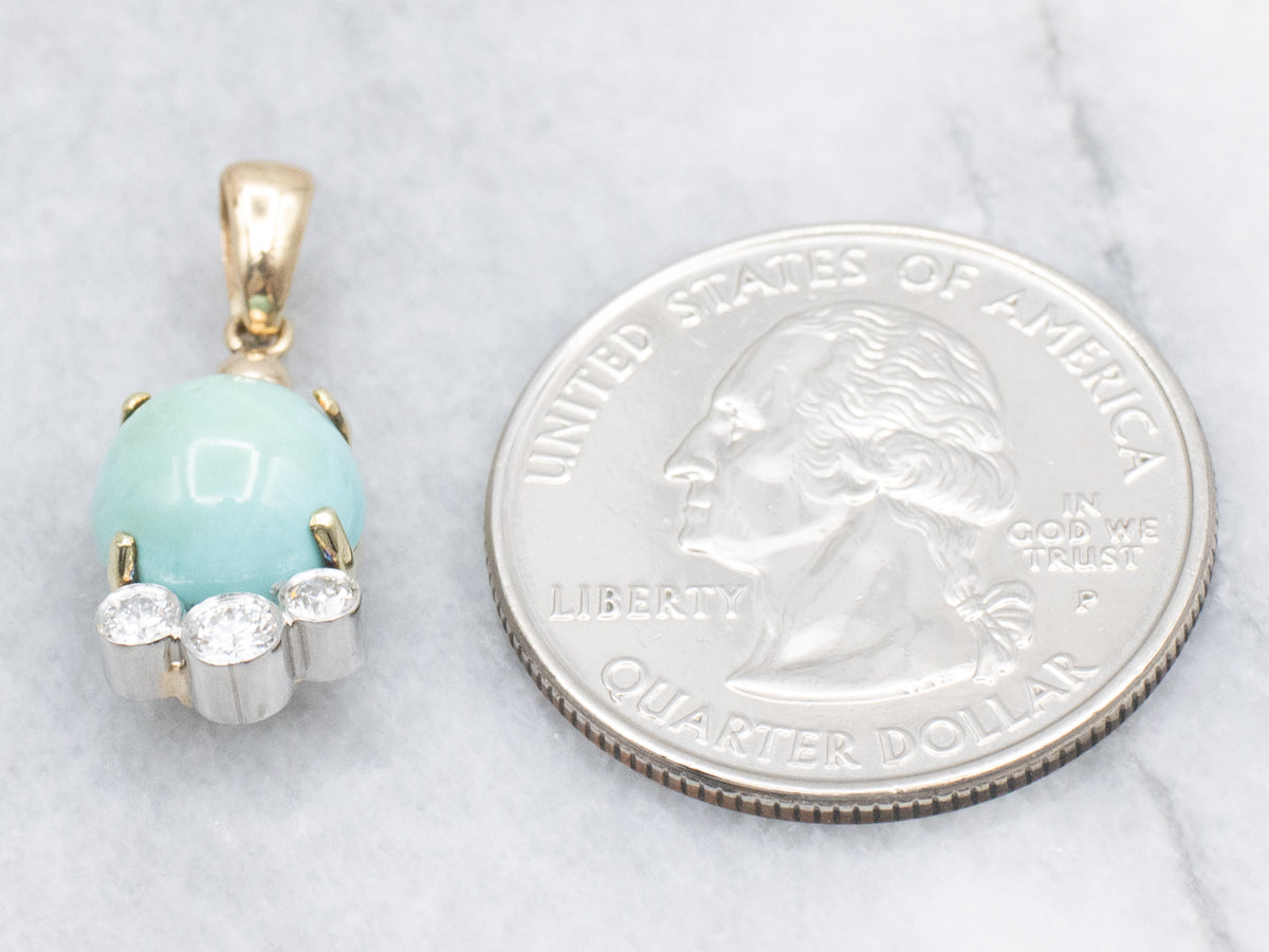 Mix-Era Turquoise and Old Mine Cut Diamond Pendant