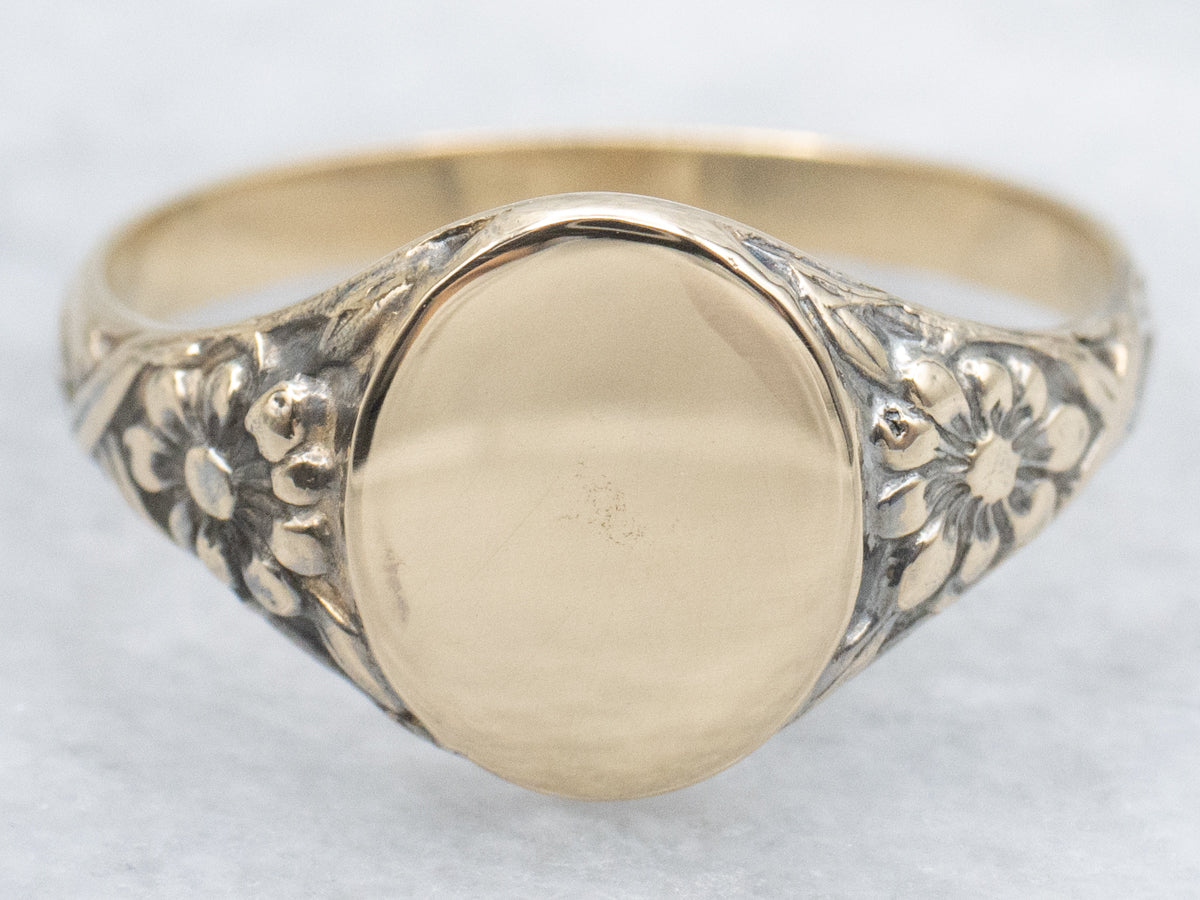 Old Dealer Stock Yellow Gold Plain Floral Signet Ring