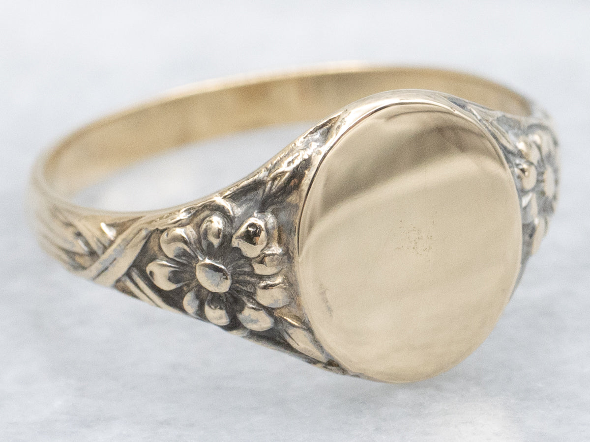 Old Dealer Stock Yellow Gold Plain Floral Signet Ring