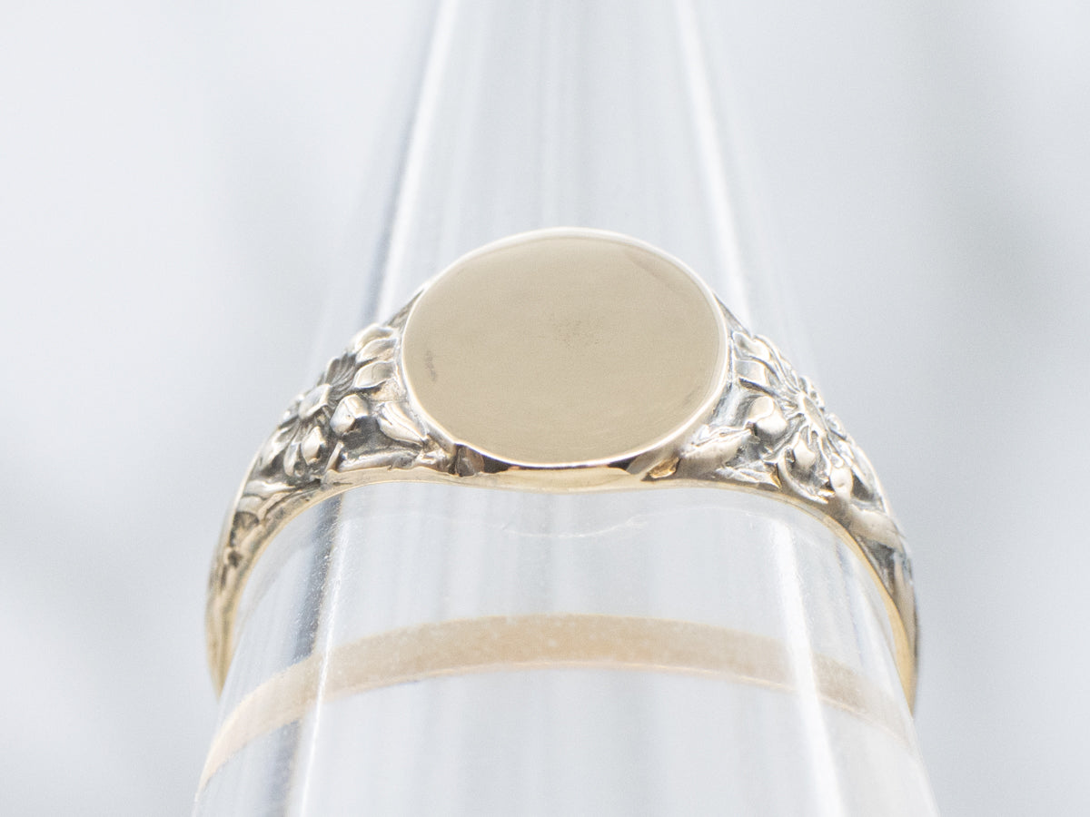 Old Dealer Stock Yellow Gold Plain Floral Signet Ring