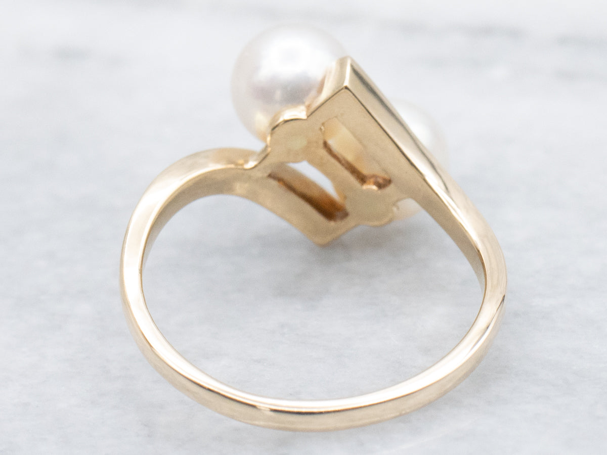 Double Saltwater Pearl and Gold Bypass Ring