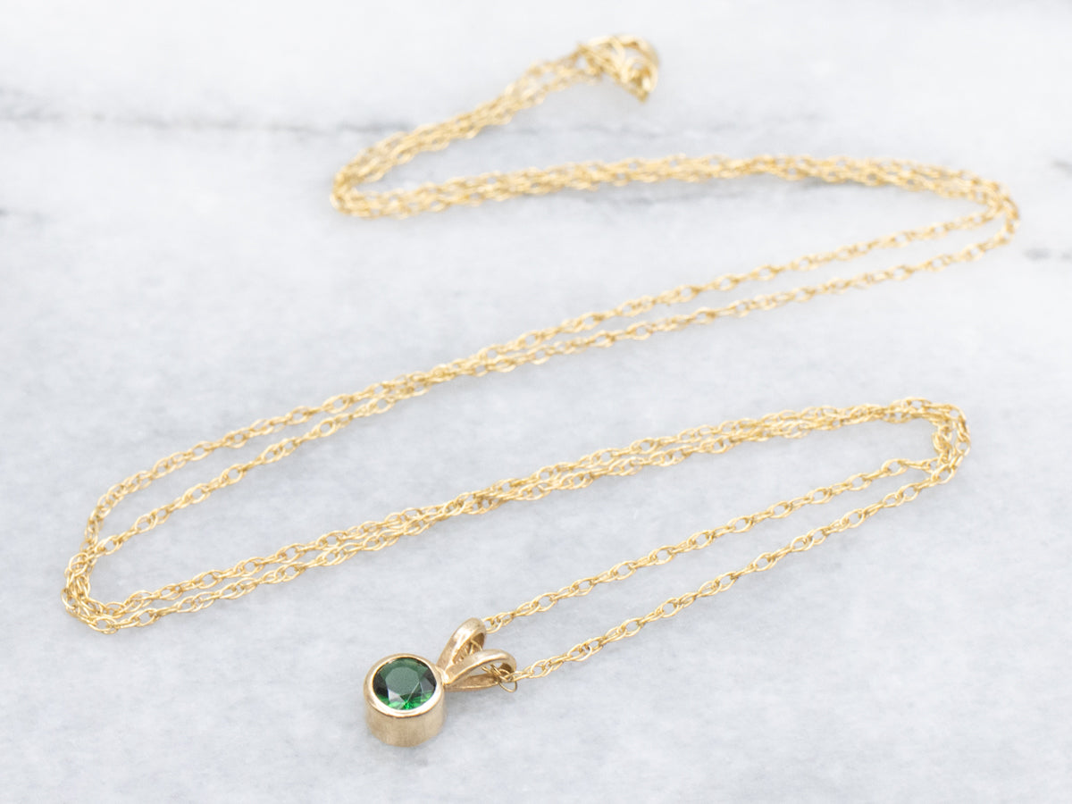 Bezel-Set Chrome Tourmaline Pendant Necklace