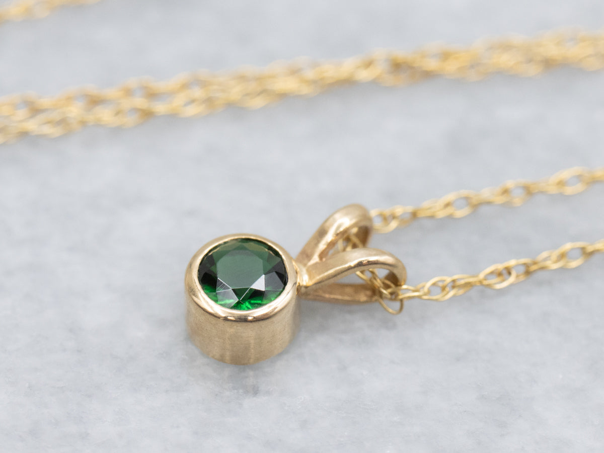 Bezel-Set Chrome Tourmaline Pendant Necklace