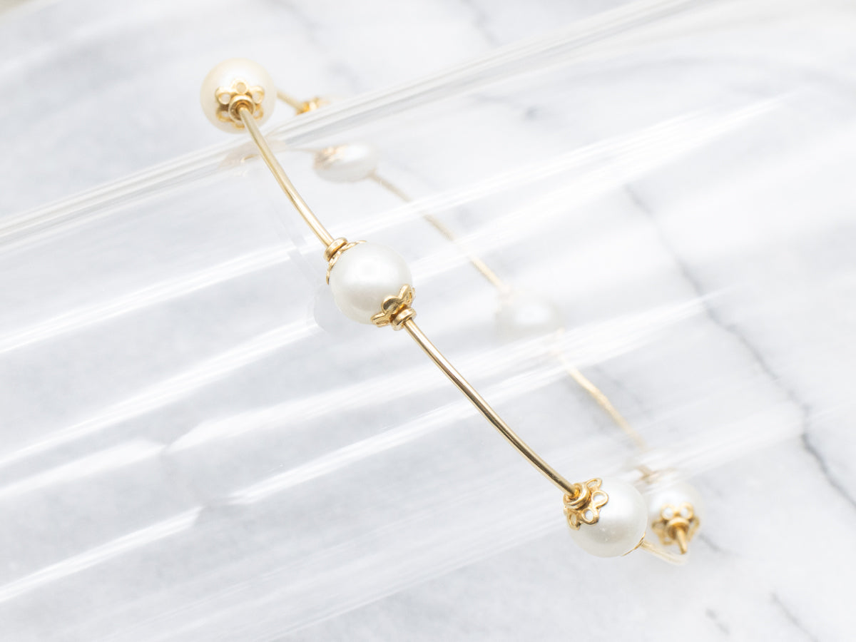 18-Karat Gold and Pearl Wire Bangle Bracelet
