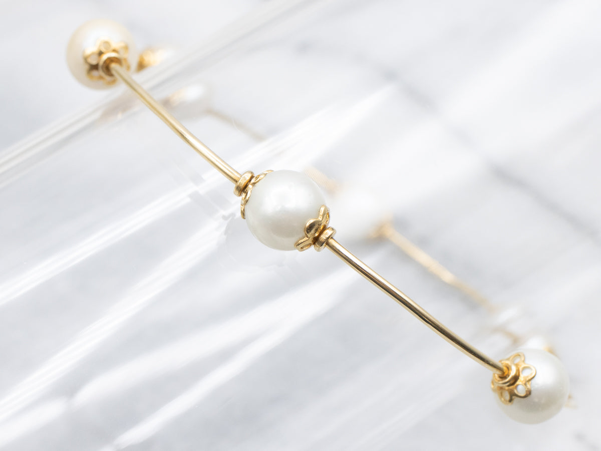 18-Karat Gold and Pearl Wire Bangle Bracelet