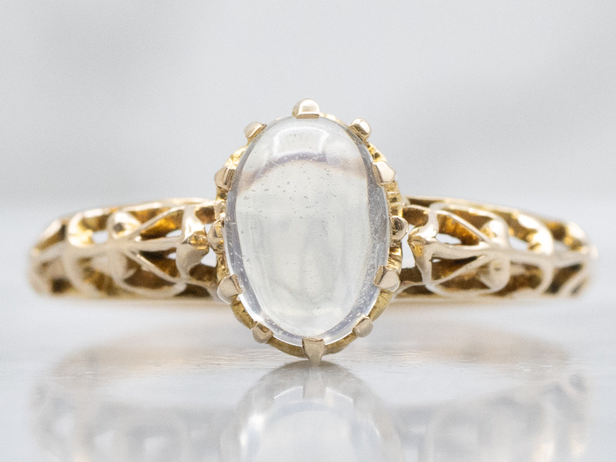 Antique Moonstone Gold Filigree Solitaire Ring