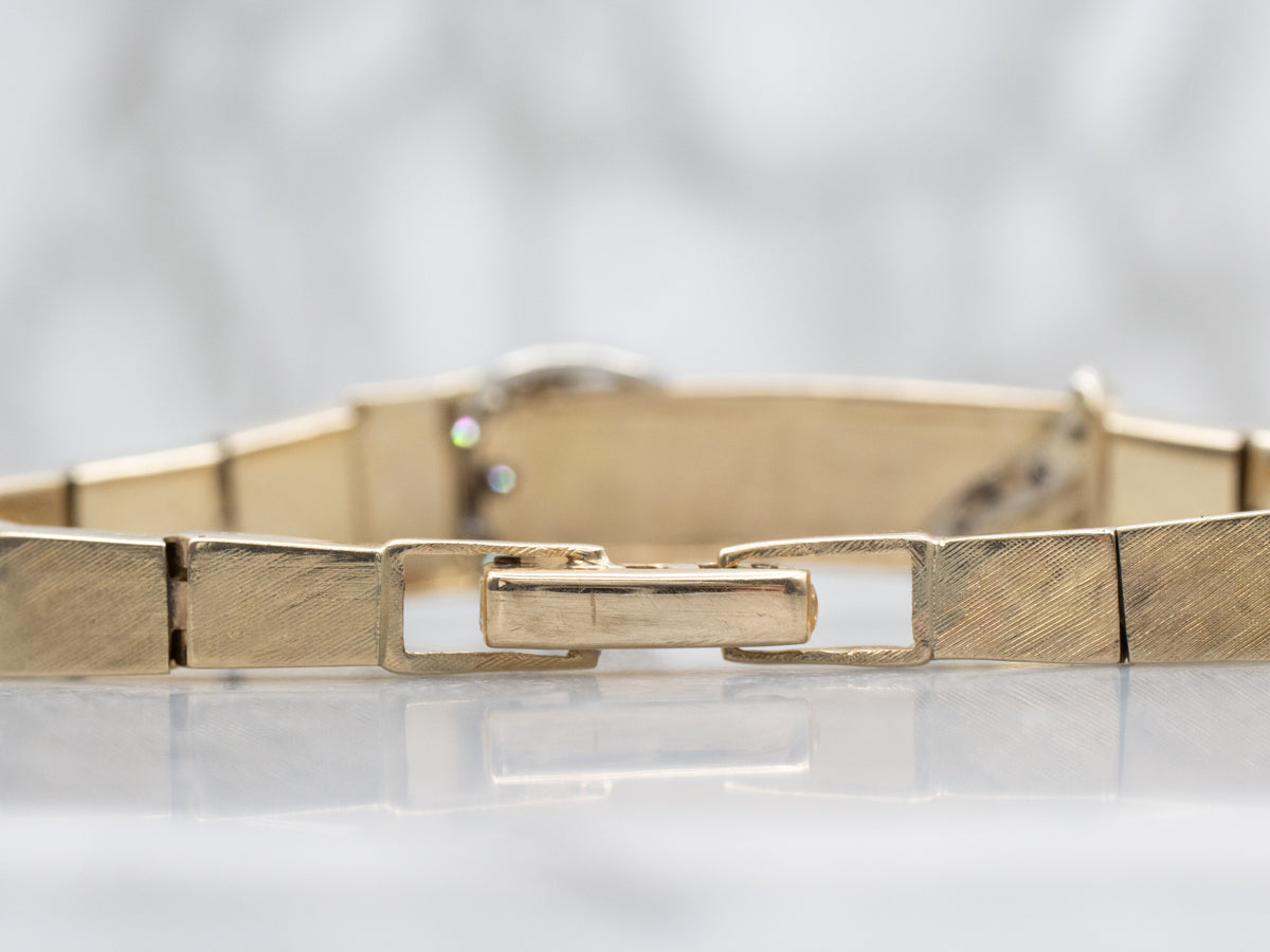 Vintage Textured Gold Buckle-Link Diamond Bracelet