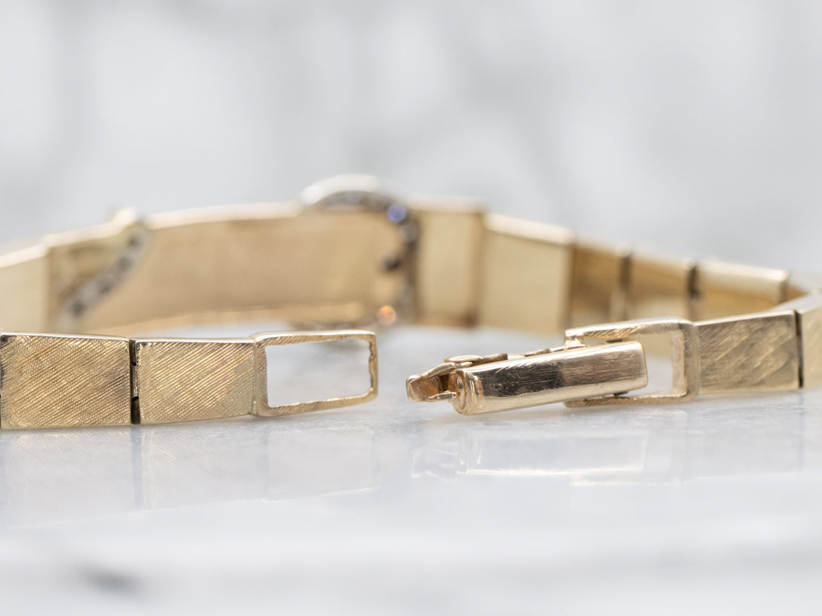 Vintage Textured Gold Buckle-Link Diamond Bracelet