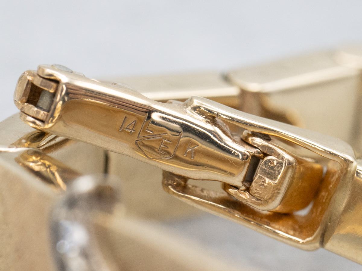 Vintage Textured Gold Buckle-Link Diamond Bracelet