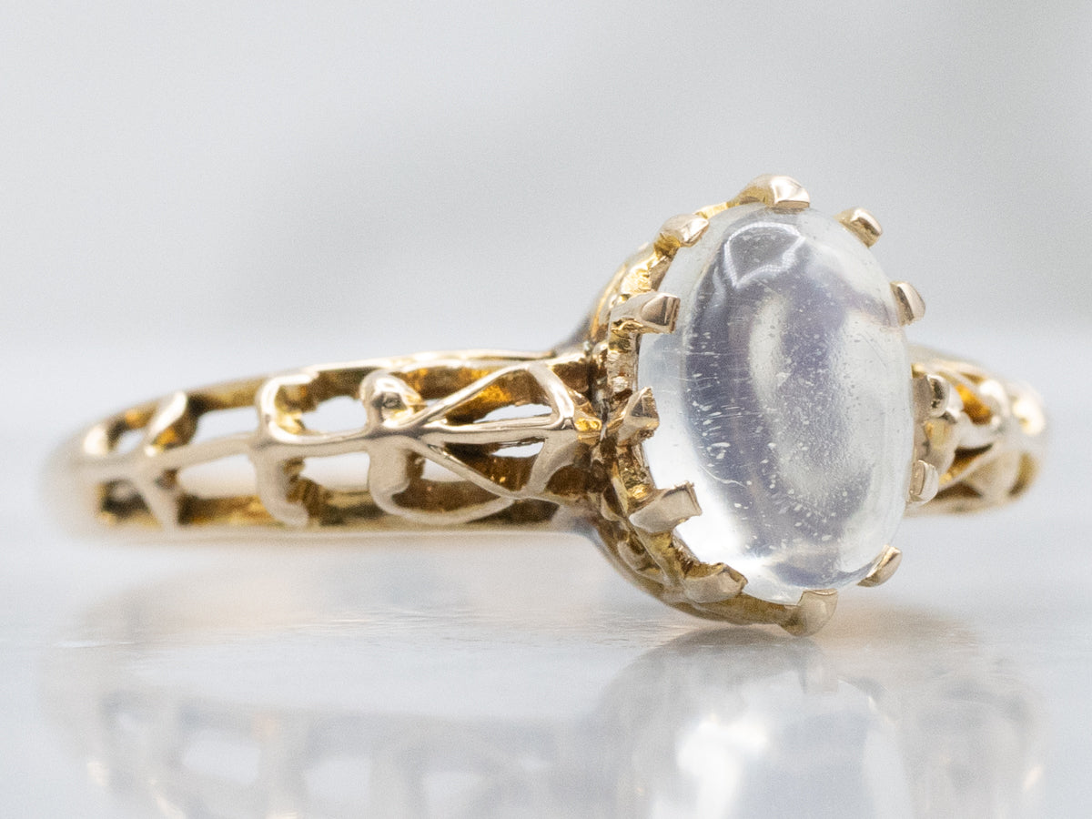 Antique Moonstone Gold Filigree Solitaire Ring