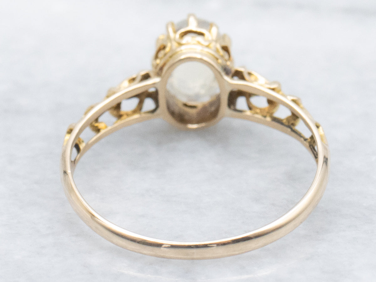 Antique Moonstone Gold Filigree Solitaire Ring