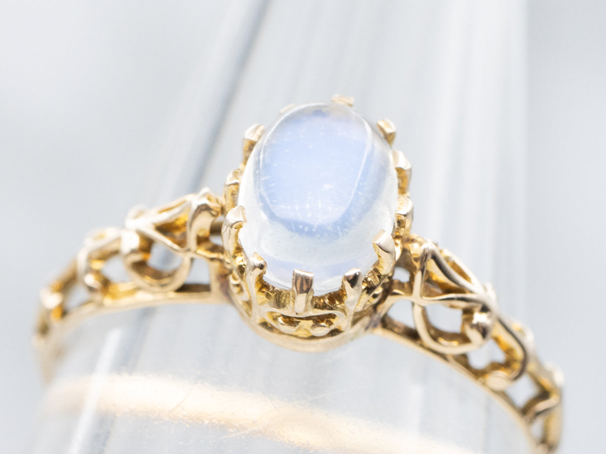 Antique Moonstone Gold Filigree Solitaire Ring