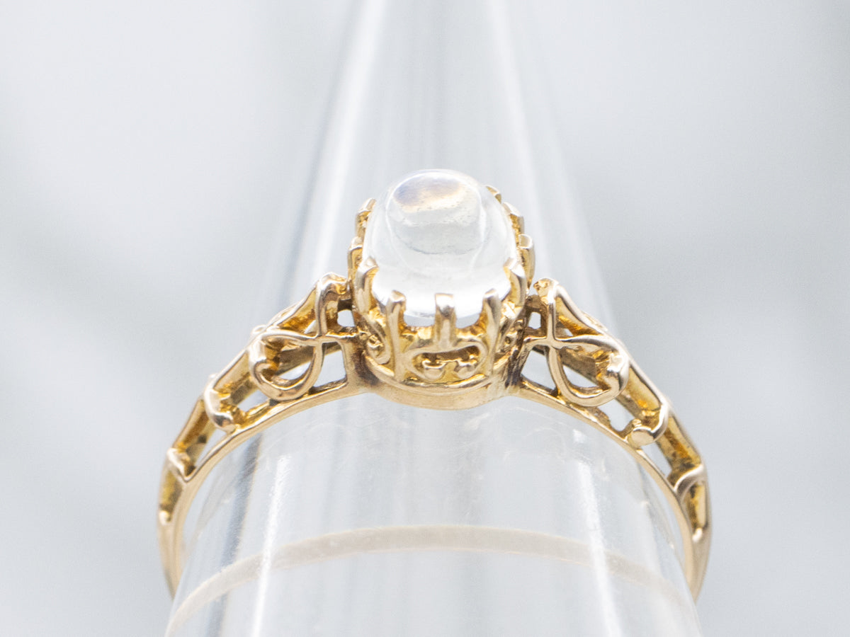 Antique Moonstone Gold Filigree Solitaire Ring