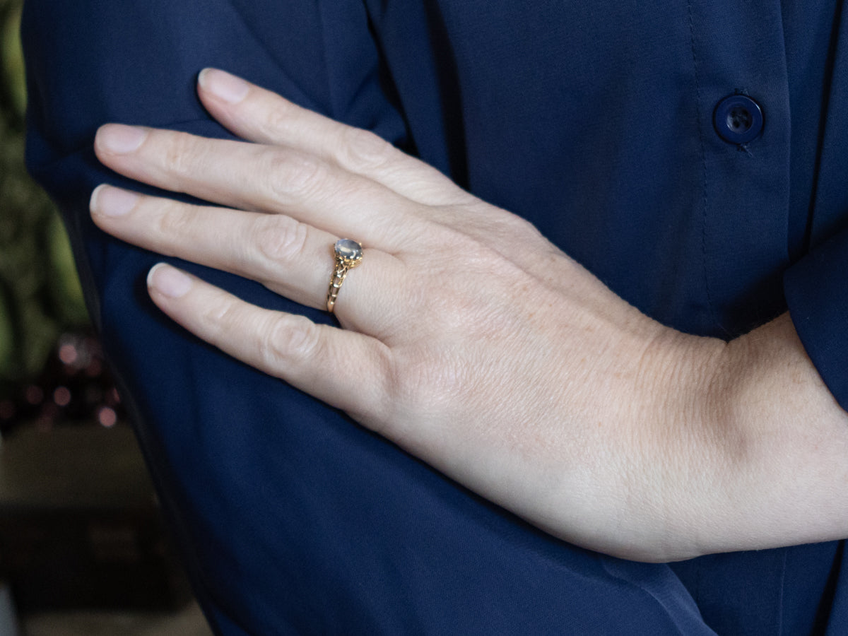 Antique Moonstone Gold Filigree Solitaire Ring