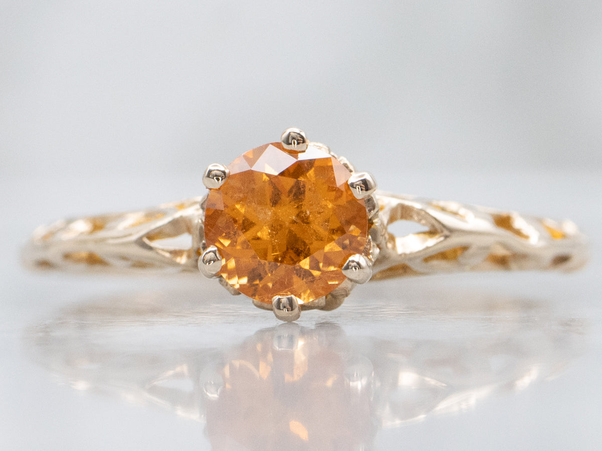 Spessartite Garnet Gold Filigree Solitaire Ring