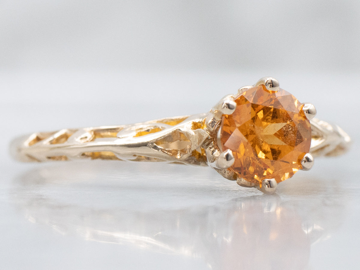 Spessartite Garnet Gold Filigree Solitaire Ring