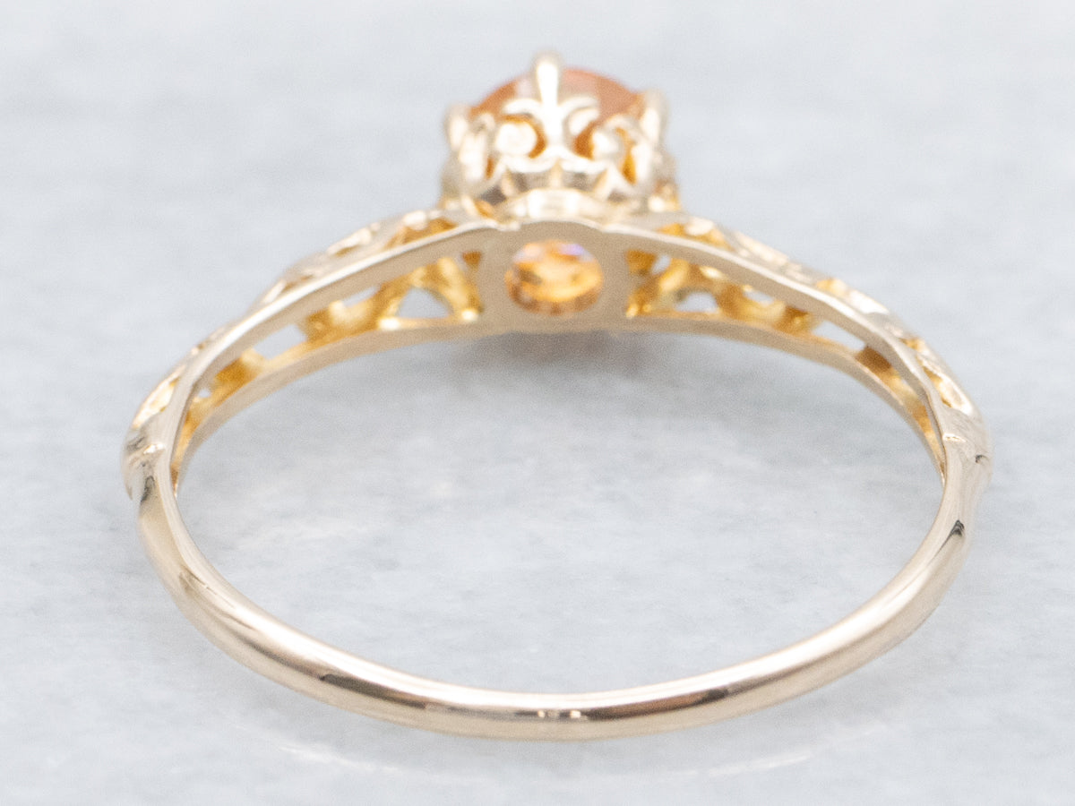 Spessartite Garnet Gold Filigree Solitaire Ring