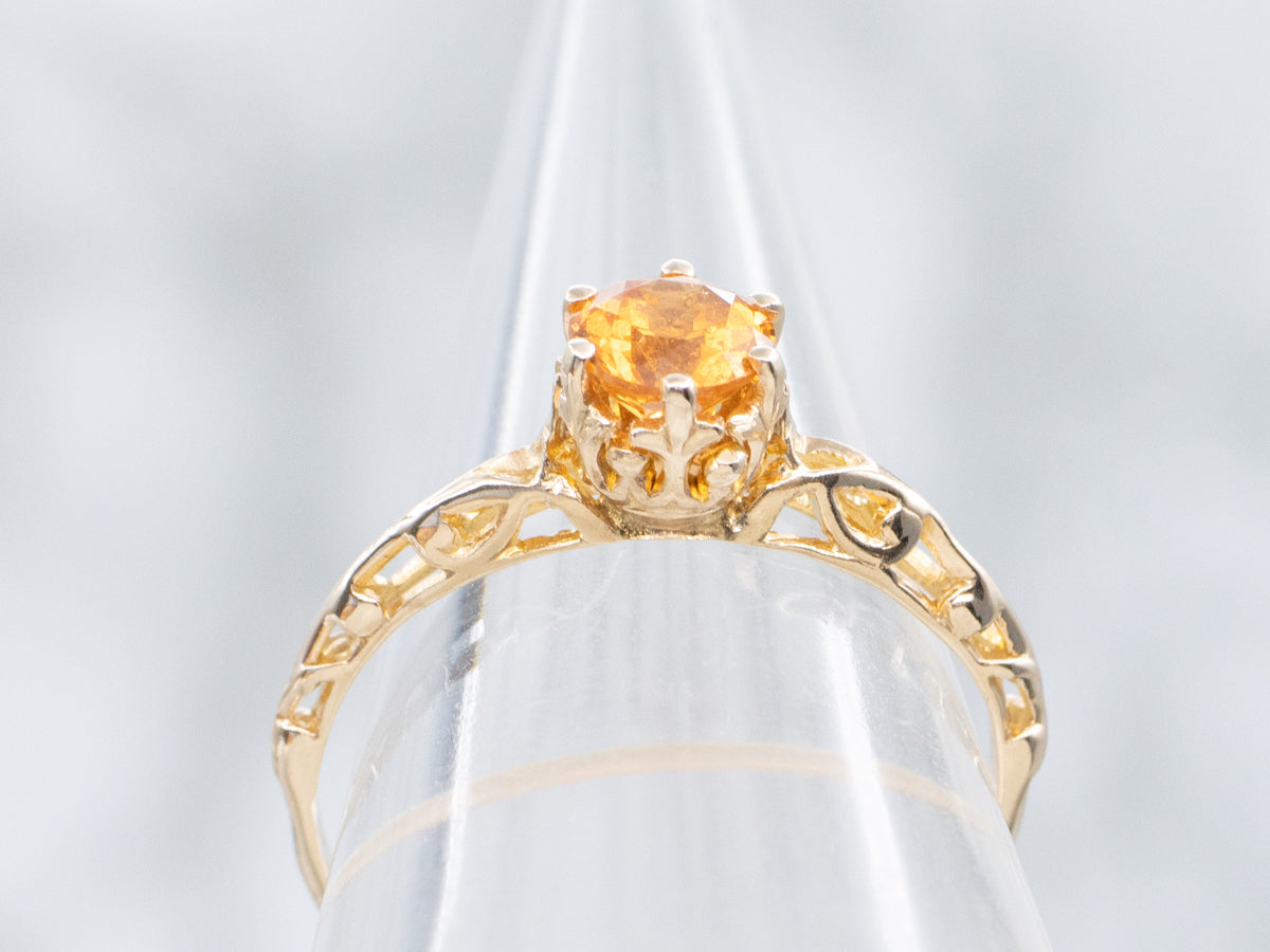 Spessartite Garnet Gold Filigree Solitaire Ring