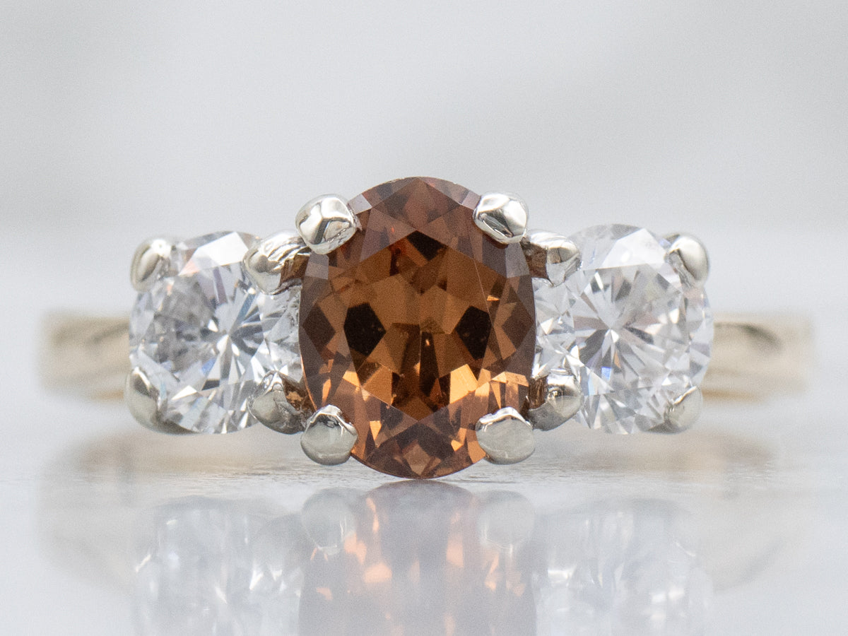 Andradite Garnet and Diamond Two Tone Ring