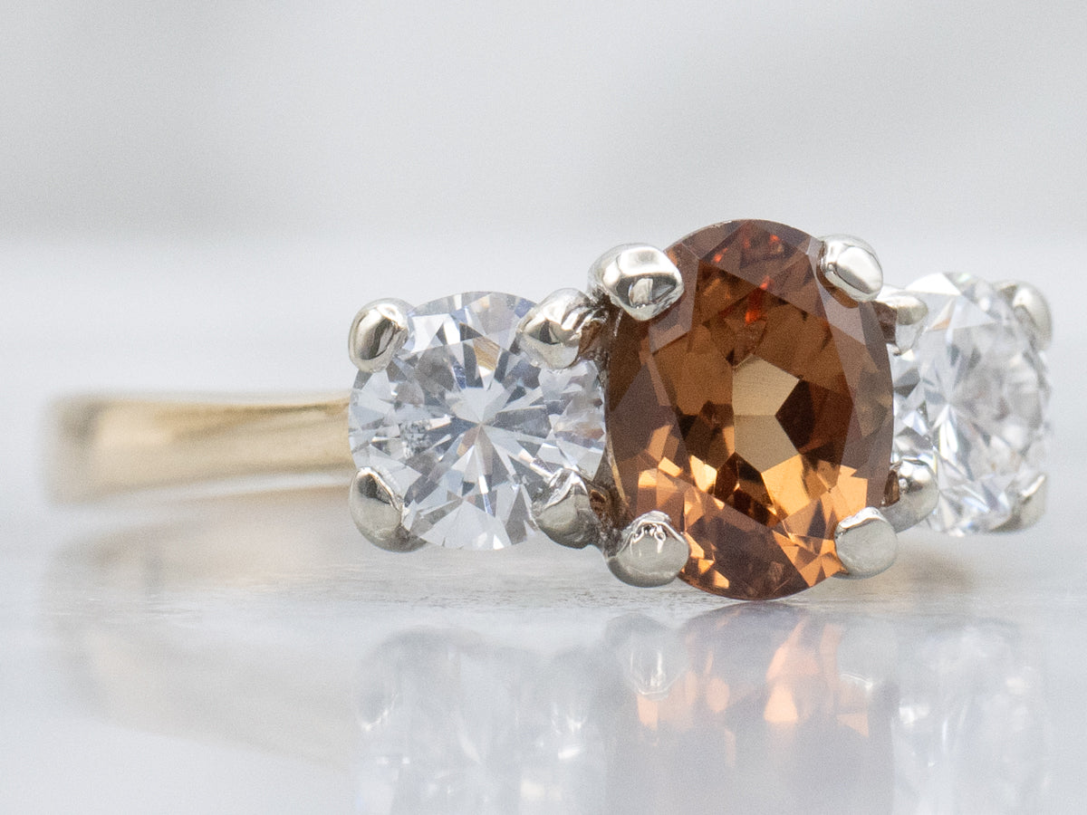 Andradite Garnet and Diamond Two Tone Ring