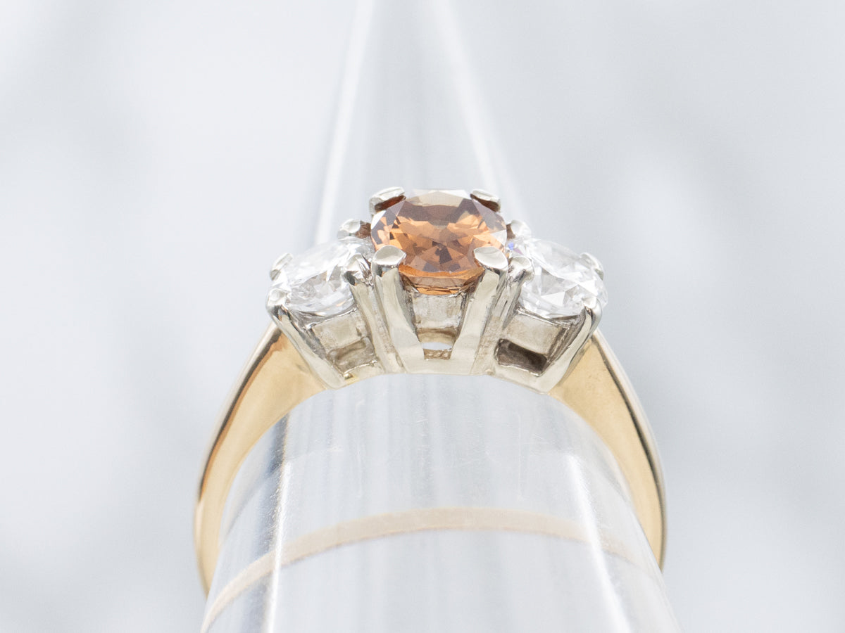 Andradite Garnet and Diamond Two Tone Ring