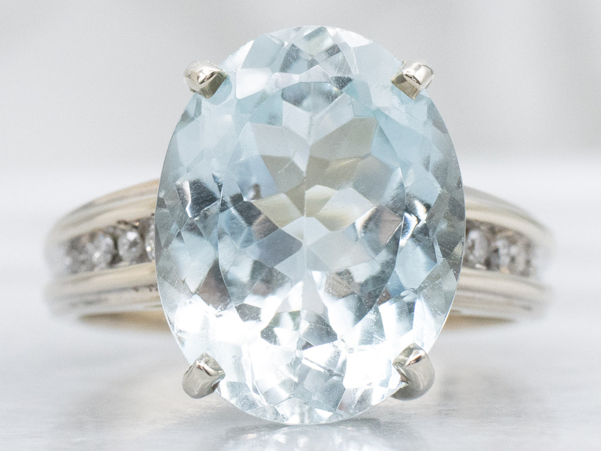 Blue Topaz and Diamond White Gold Cocktail Ring