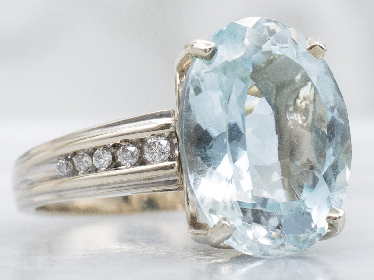 Blue Topaz and Diamond White Gold Cocktail Ring