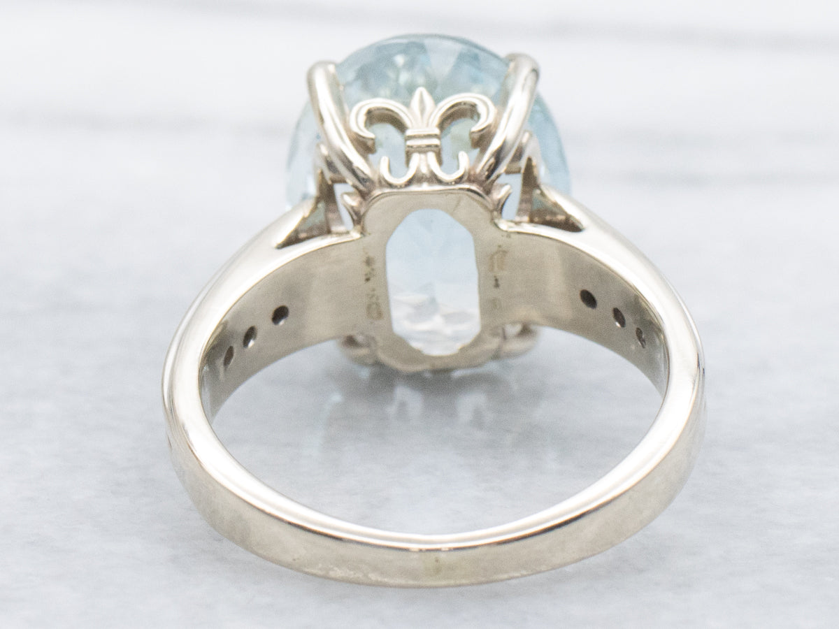 Blue Topaz and Diamond White Gold Cocktail Ring