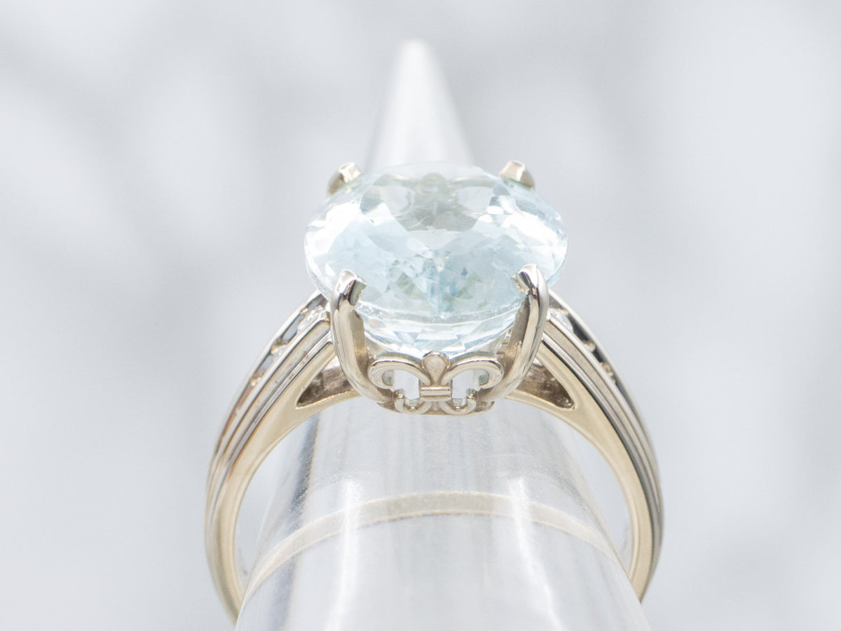 Blue Topaz and Diamond White Gold Cocktail Ring