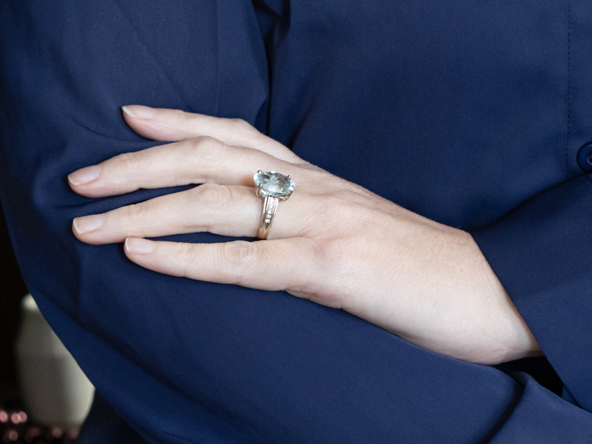 Blue Topaz and Diamond White Gold Cocktail Ring