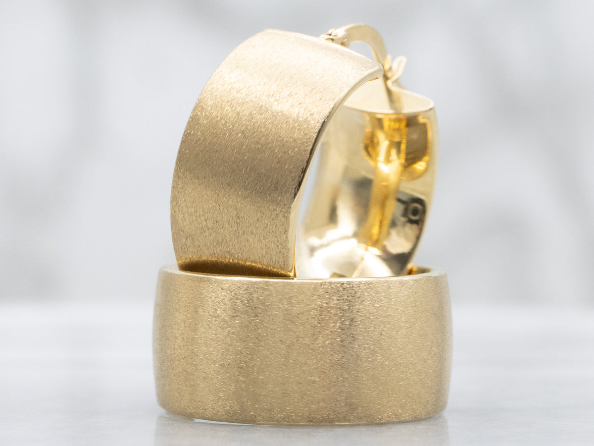 Wide Textured Yellow Gold Hoop Earrings