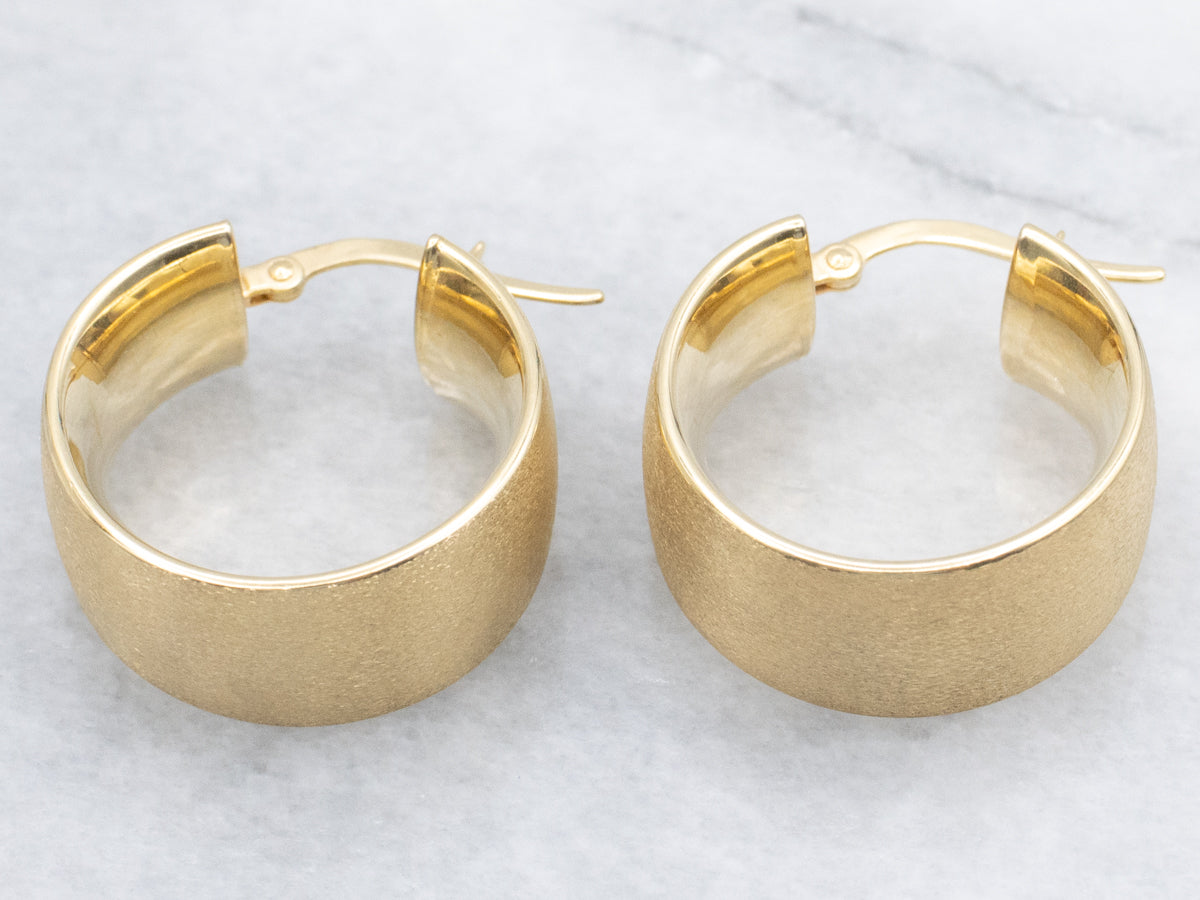 Wide Textured Yellow Gold Hoop Earrings