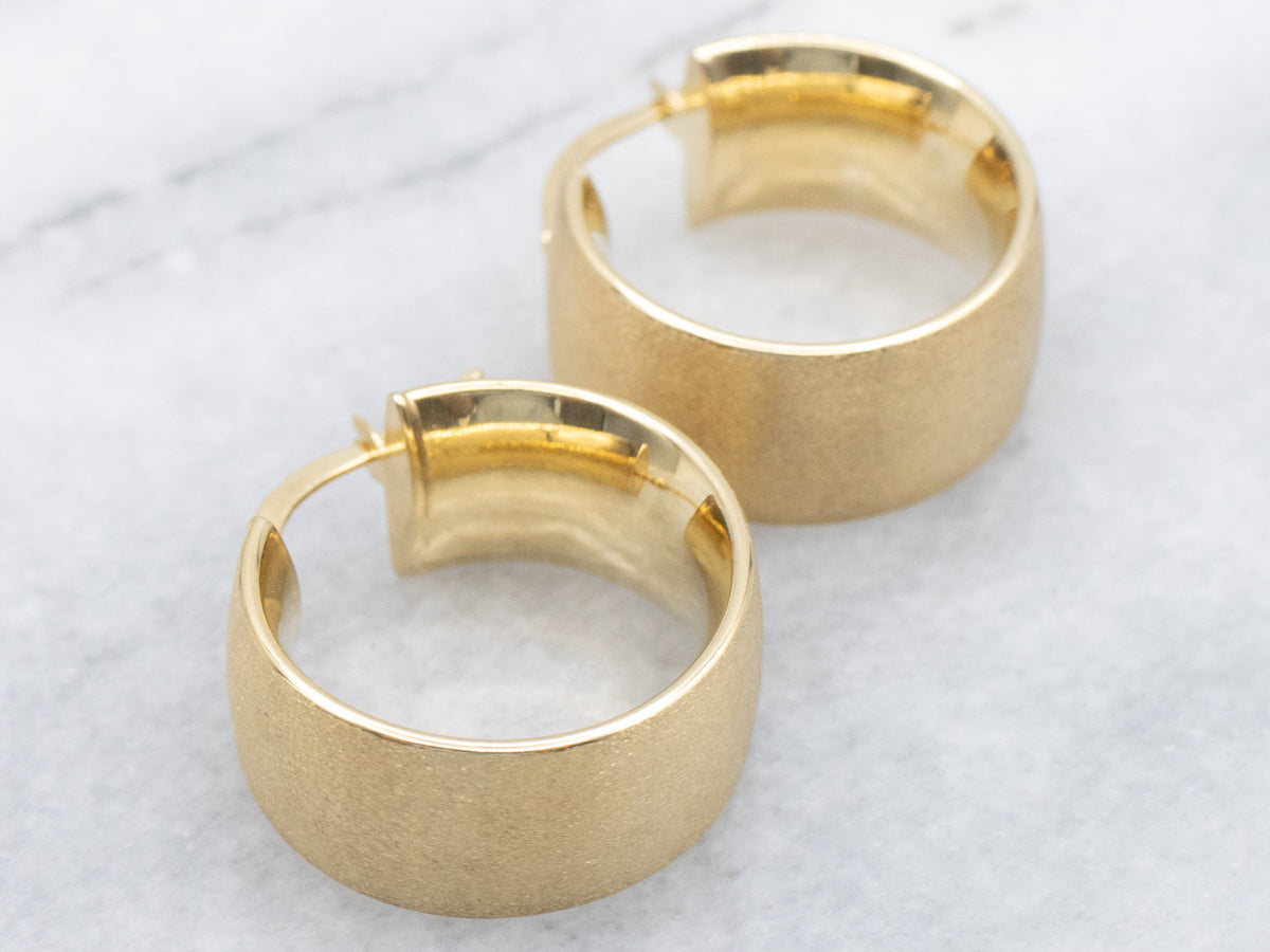Wide Textured Yellow Gold Hoop Earrings