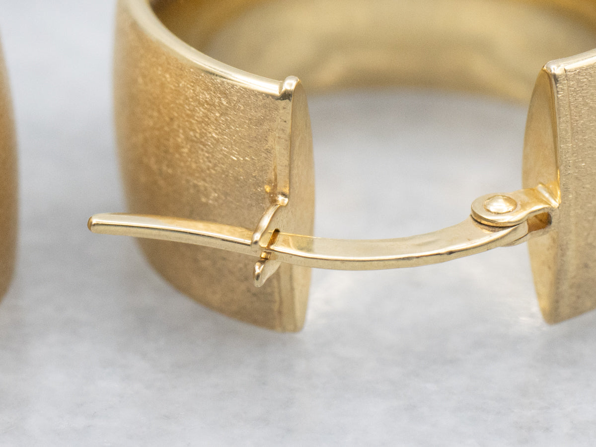 Wide Textured Yellow Gold Hoop Earrings