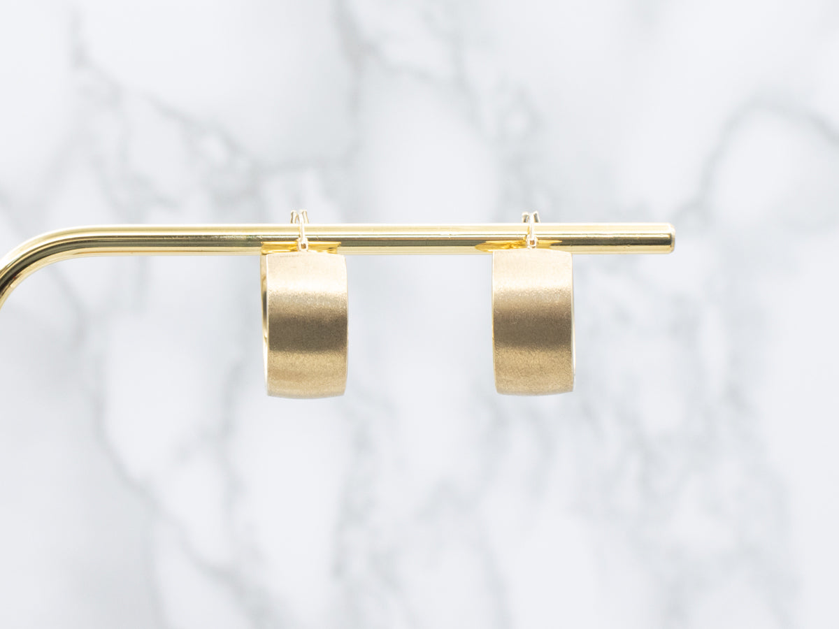 Wide Textured Yellow Gold Hoop Earrings