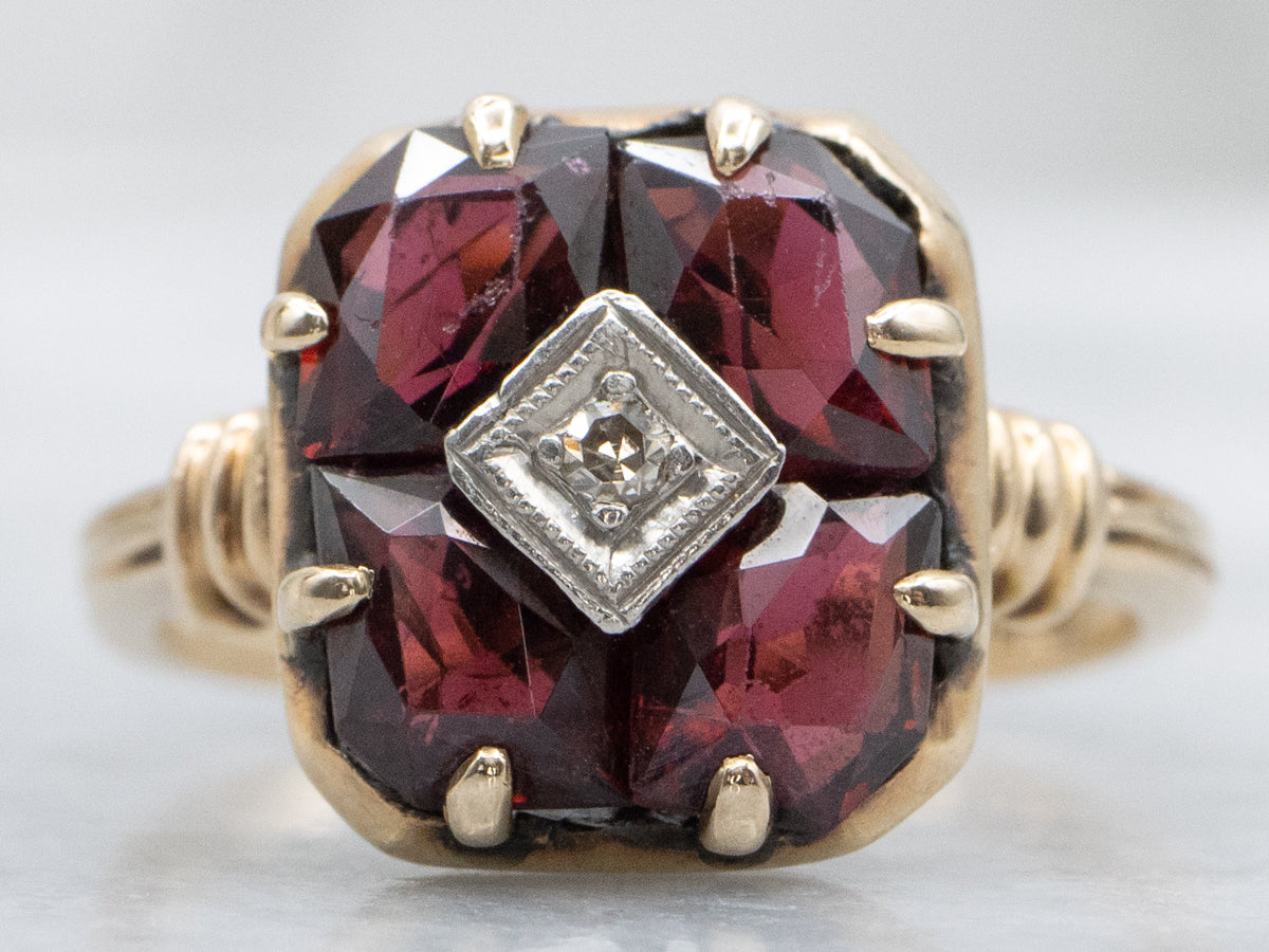 Antique Garnet and Diamond Accent Cluster Ring