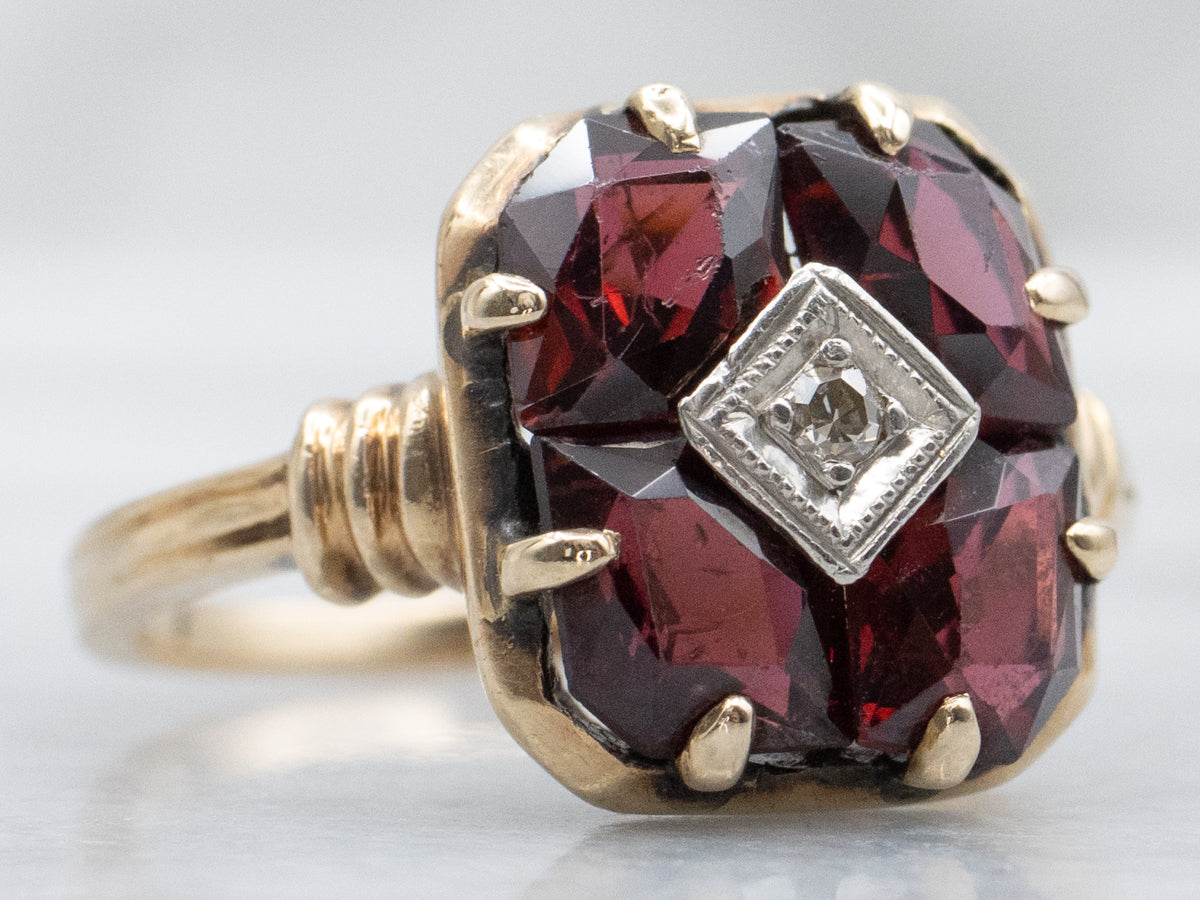 Antique Garnet and Diamond Accent Cluster Ring