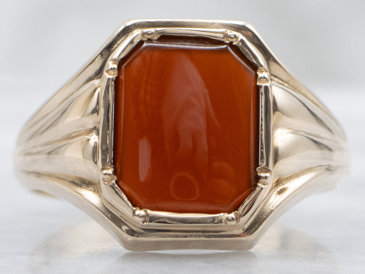 Vintage Carnelian Yellow Gold Unisex Ring