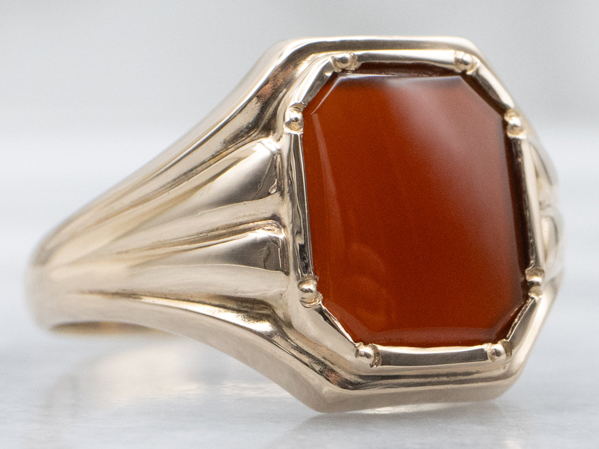 Vintage Carnelian Yellow Gold Unisex Ring
