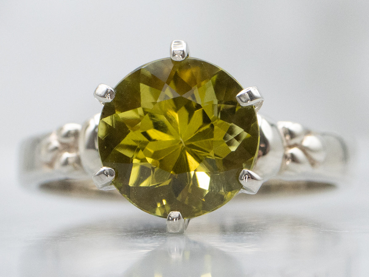Ostby and Barton Bright Green Tourmaline White Gold Solitaire Ring