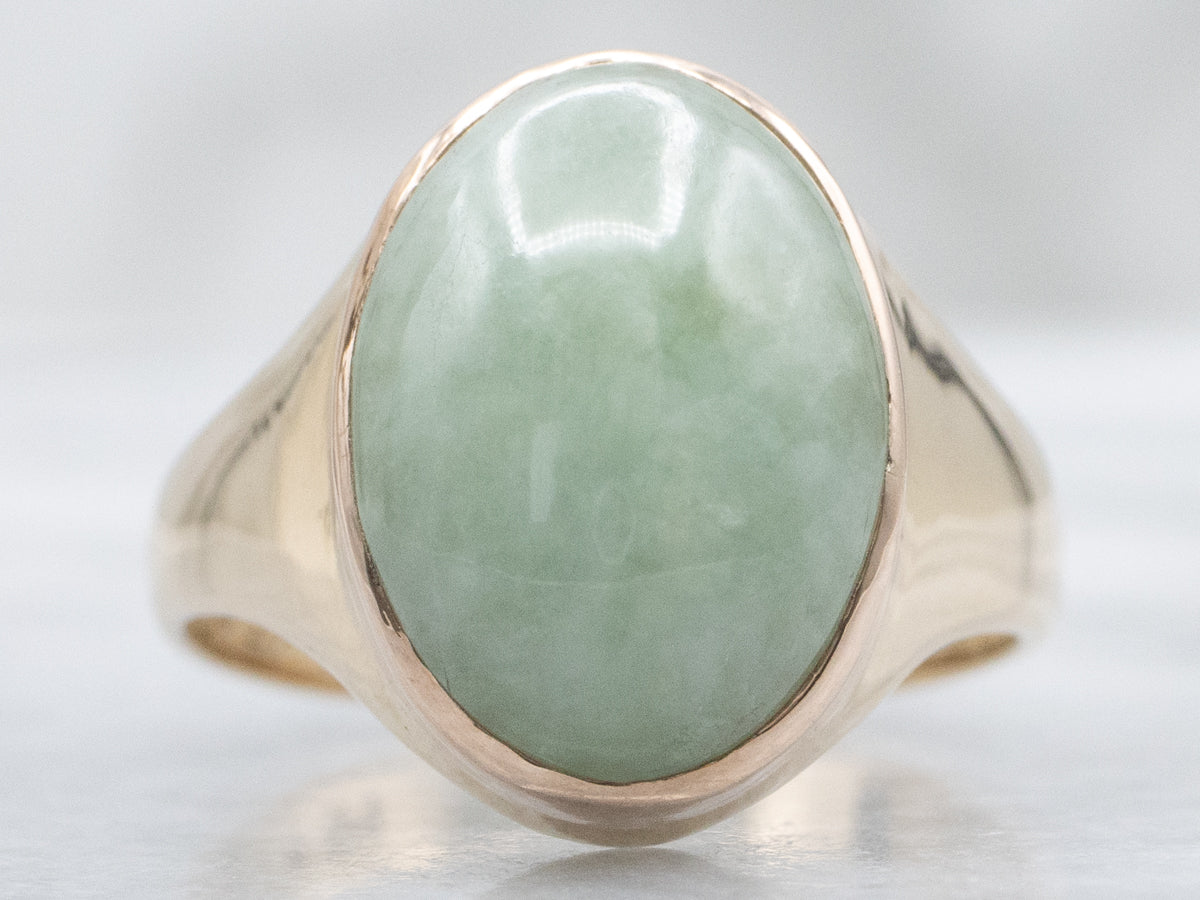 Bezel-Set Apple Green Jadeite Solitaire Ring