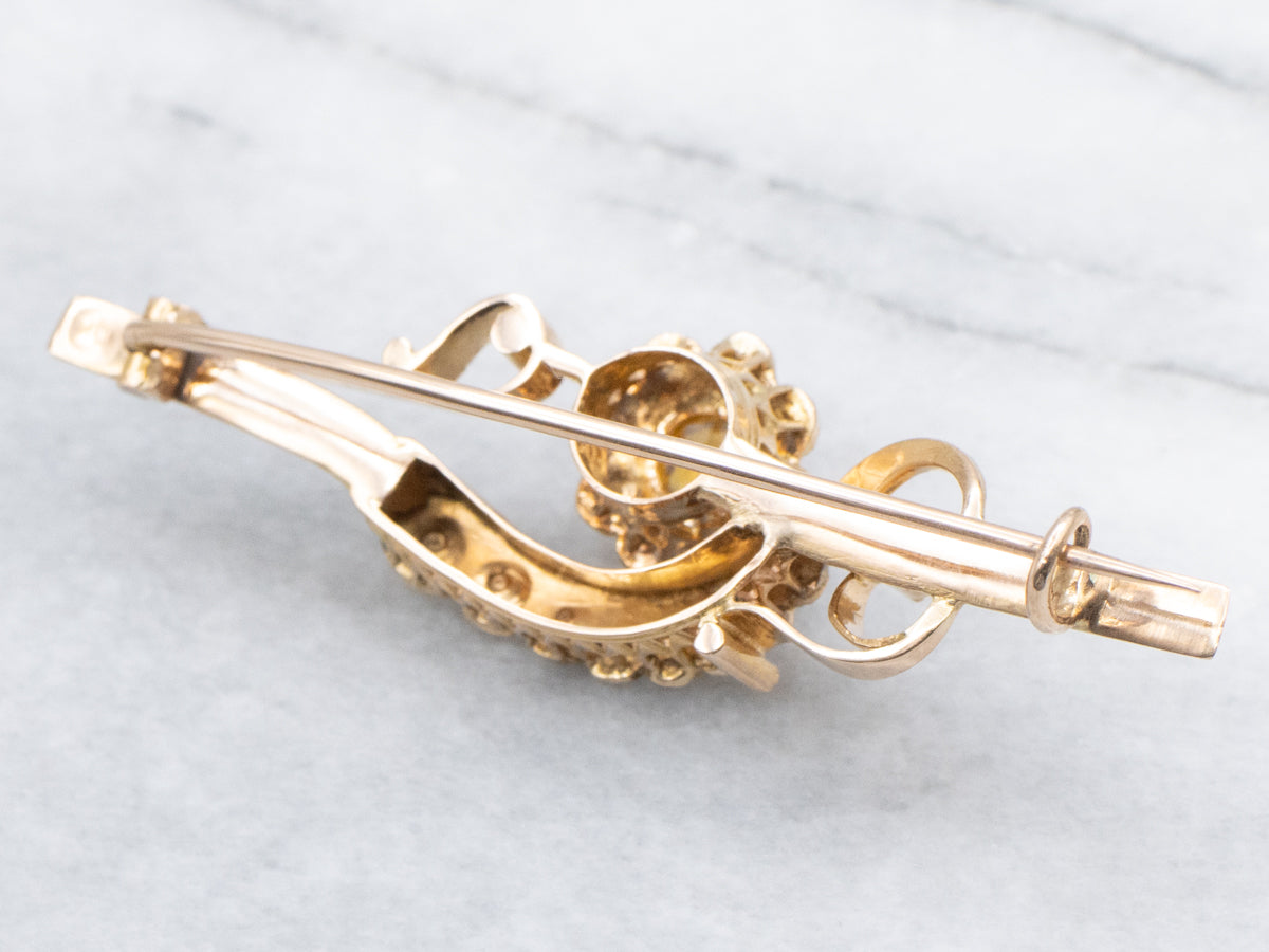 Antique Dravite Tourmaline and Seed Pearl Floral Bar Pin