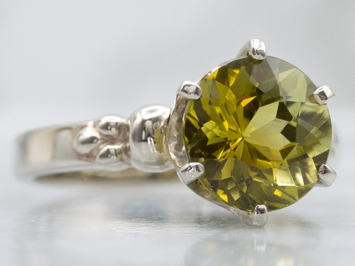 Ostby and Barton Bright Green Tourmaline White Gold Solitaire Ring