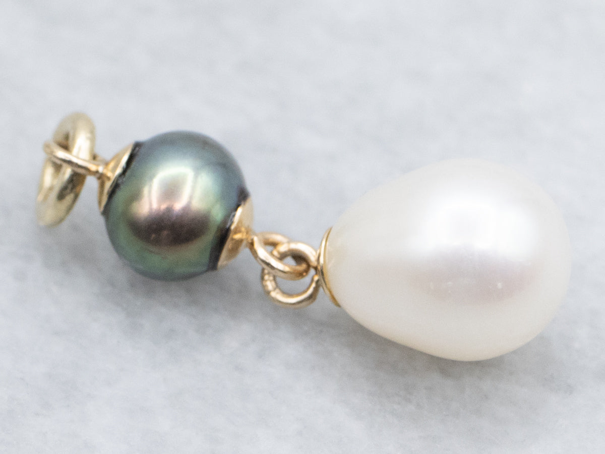 Yellow Gold Double Pearl Drop Pendant