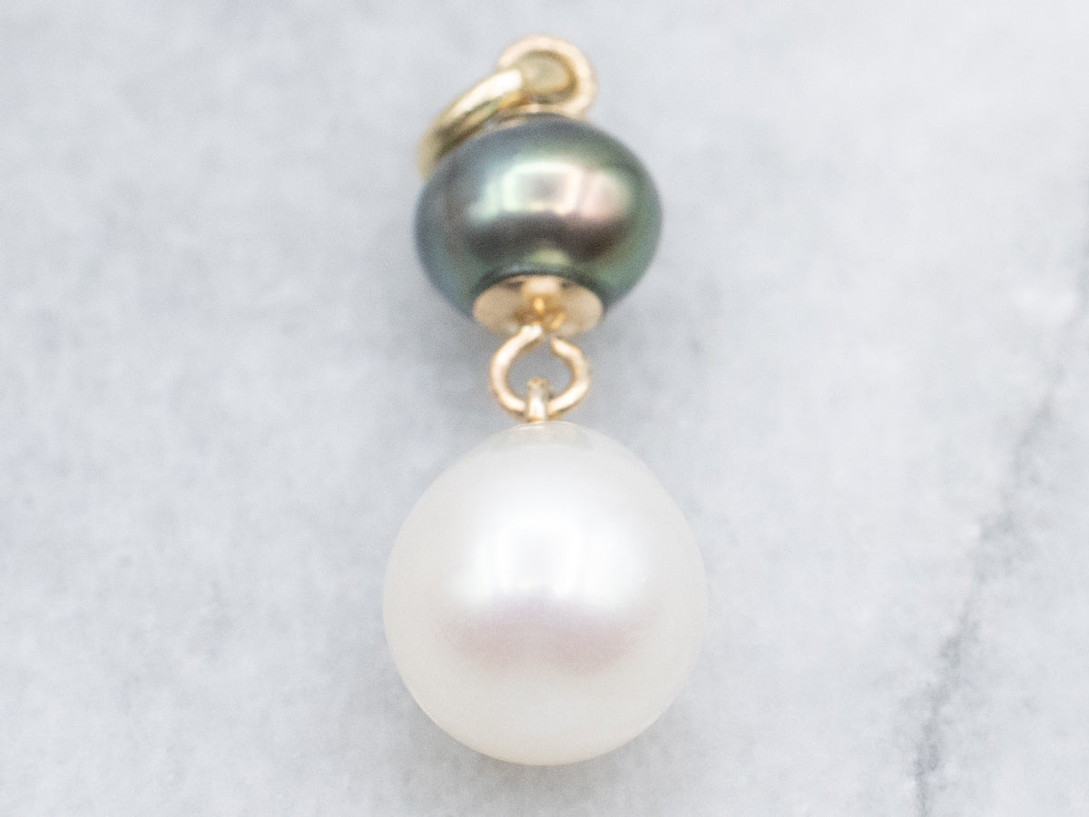 Yellow Gold Double Pearl Drop Pendant