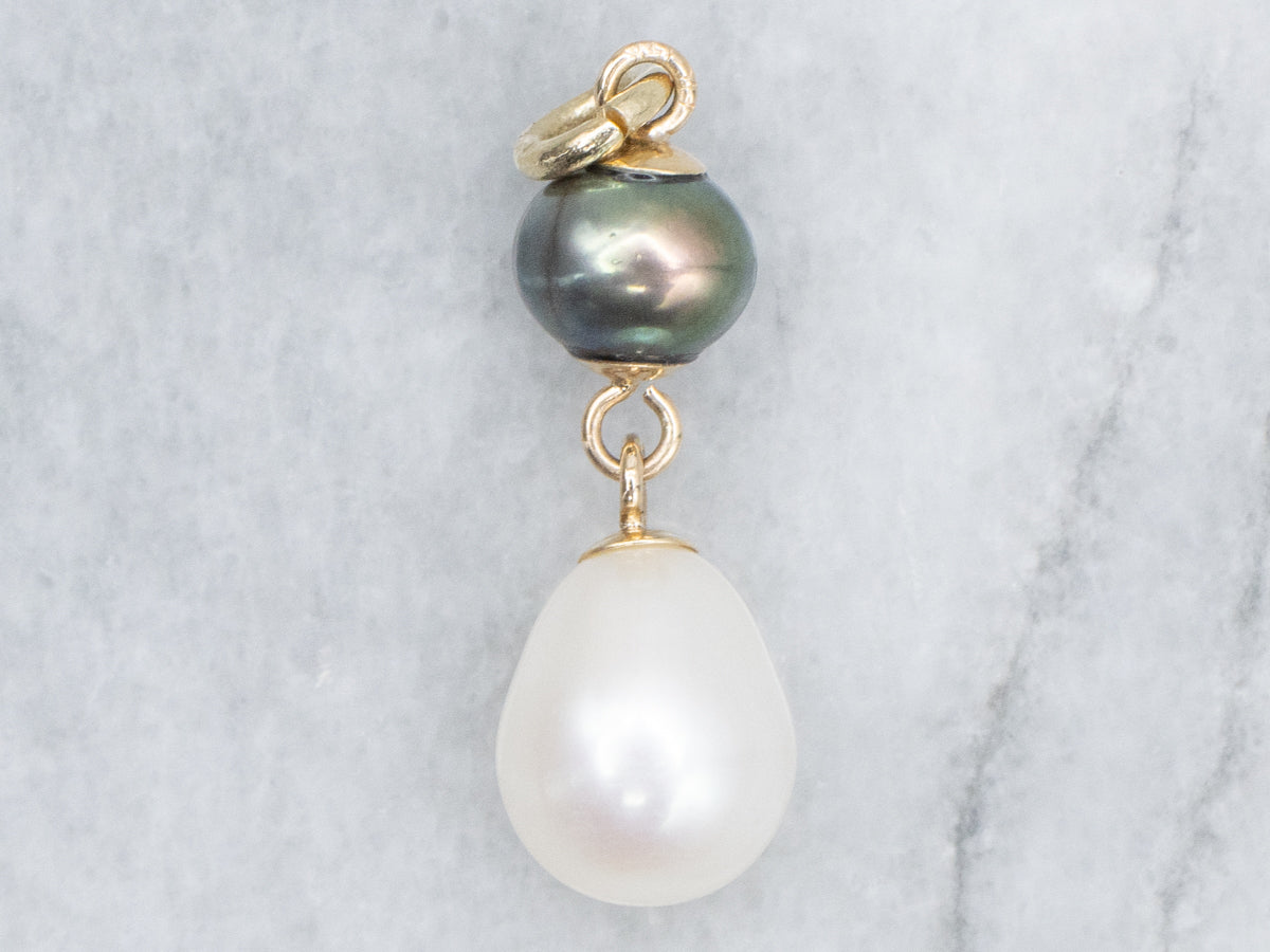 Yellow Gold Double Pearl Drop Pendant