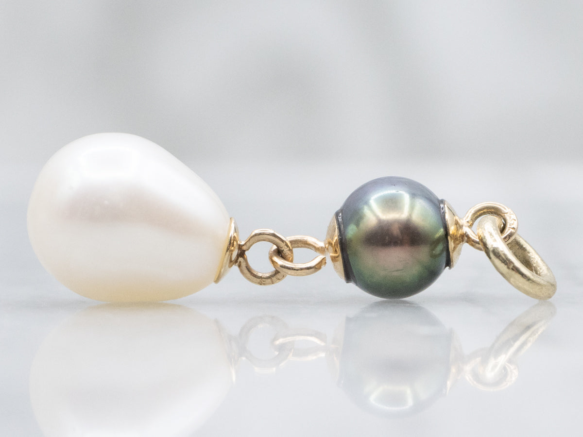 Yellow Gold Double Pearl Drop Pendant