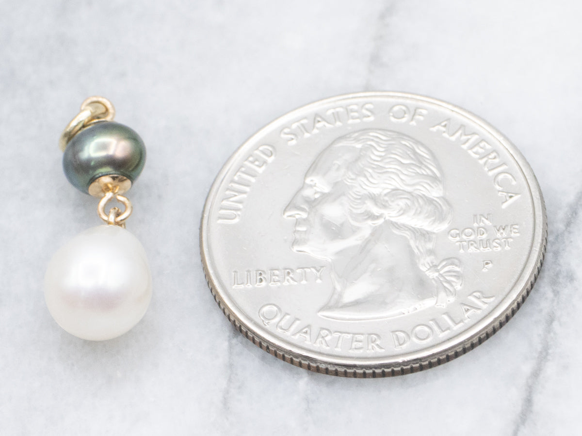 Yellow Gold Double Pearl Drop Pendant