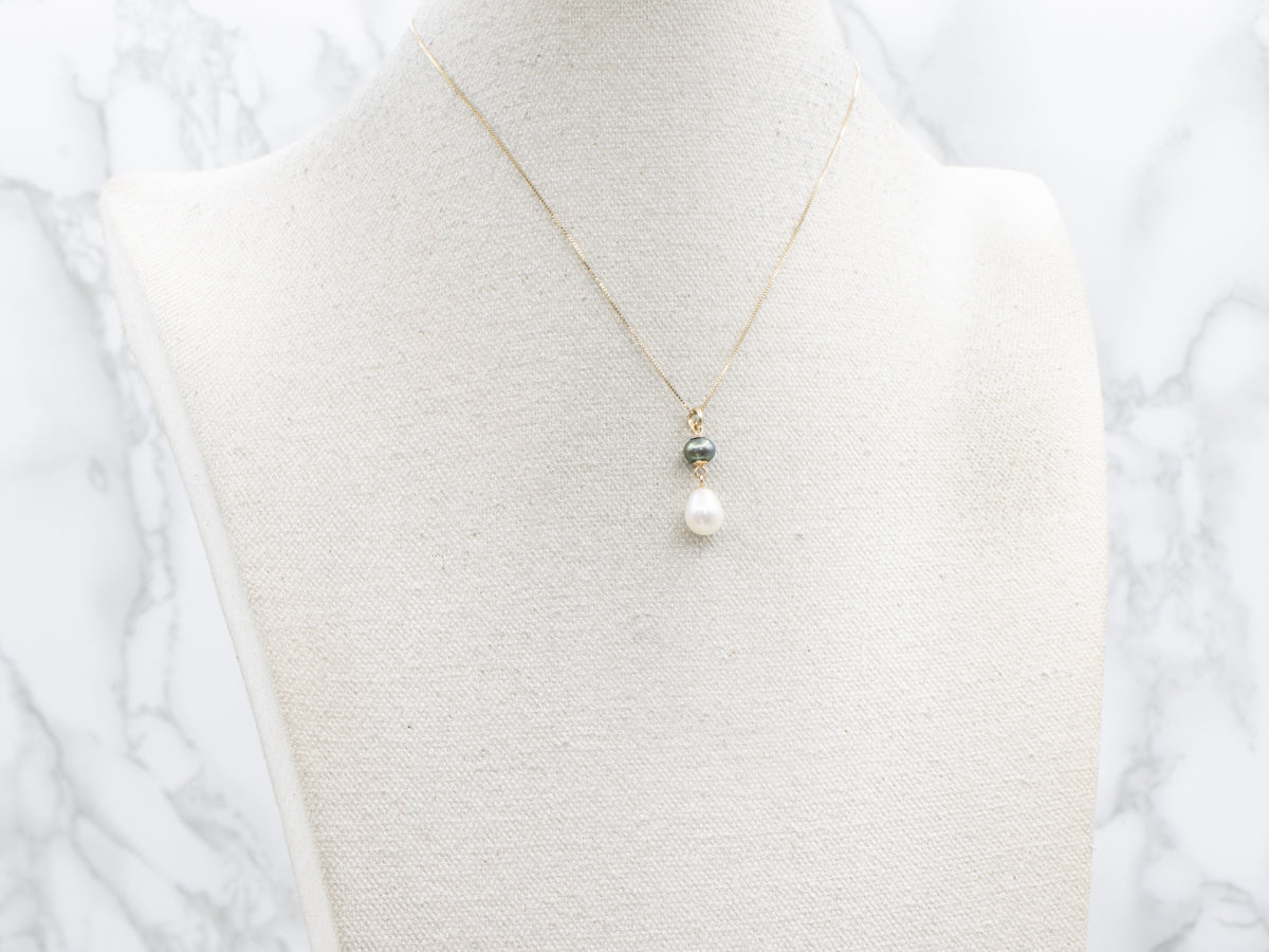 Yellow Gold Double Pearl Drop Pendant